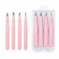 4pcs light pink stainless steel tweezer set with clear case